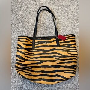 COACH Tiger Print Leather Tote Bag in Yellow and Black